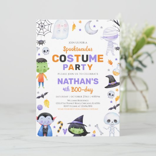 Spooktacular Kostuumfeest Halloween Verjaardag Kaart (Staand voorkant)