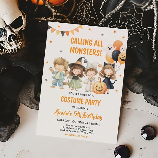 Spooktacular Monsters Halloween Kostuum Verjaardag Kaart