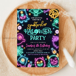Spooktacular Neon Halloween Birthday Invitation Kaart