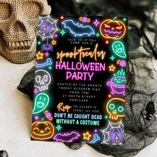 Spooktacular Neon Halloween Invitation Kaart