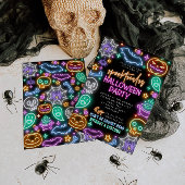 Spooktacular Neon Halloween Invitation Kaart