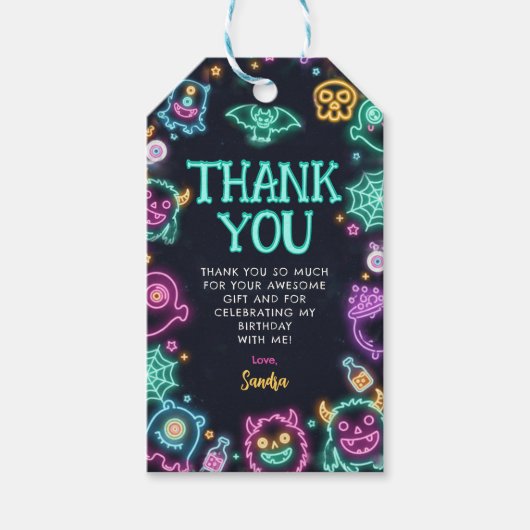 Spooktacular Neon Halloween Verjaardag Cadeaulabel (Voorkant)