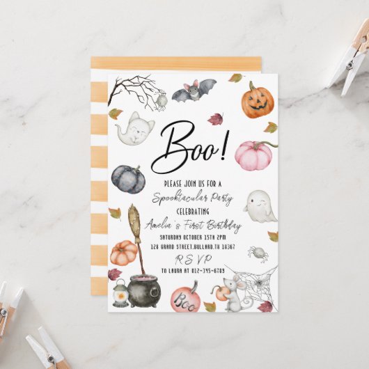 Spooktacular Party Eerste Verjaardag Baby shower Kaart (Voorkant / Achterkant in situ)