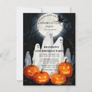 Spooktacular Party Halloween Ghost 10th Birthday Kaart