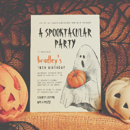 Spooktacular Party Halloween Ghost Boy Birthday Kaart