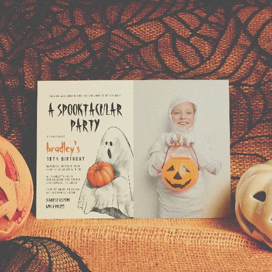 Spooktacular Party Halloween Ghost Photo Birthday Kaart