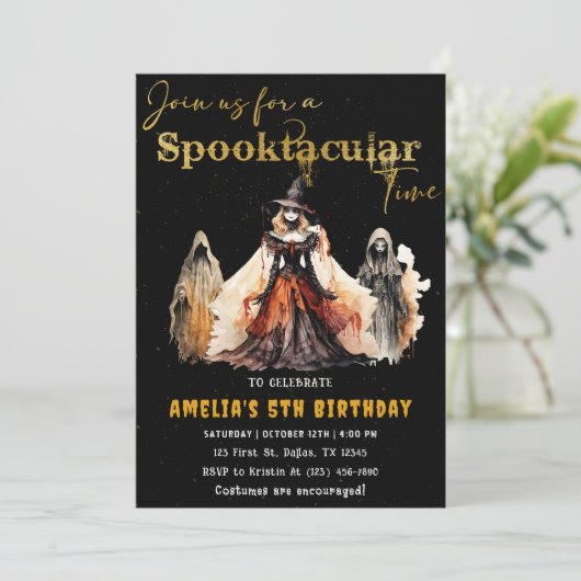 Spooktacular Party Halloween Heksen Verjaardag Kaart (Staand voorkant)