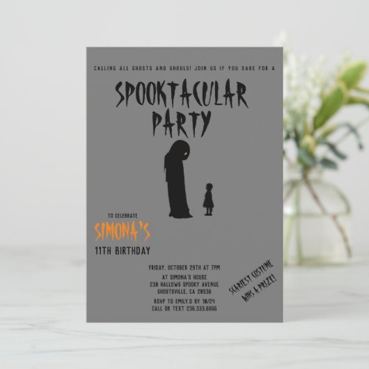 Spooktacular Party Halloween Spook en Kind Kaart (Staand voorkant)