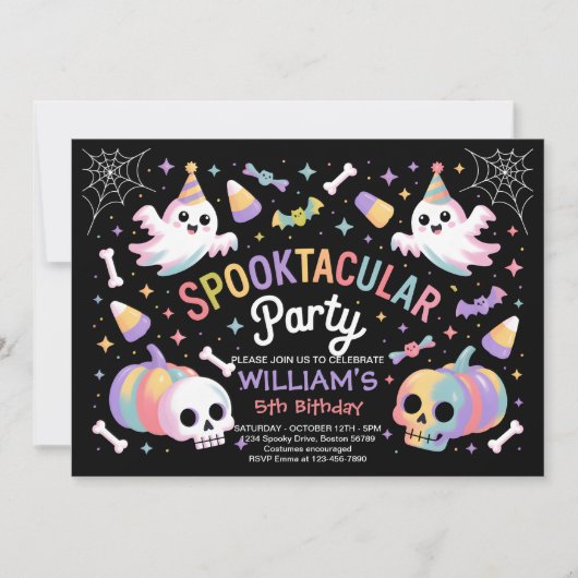Spooktacular Party Pastel Ghost Halloween Kaart (Voorkant)