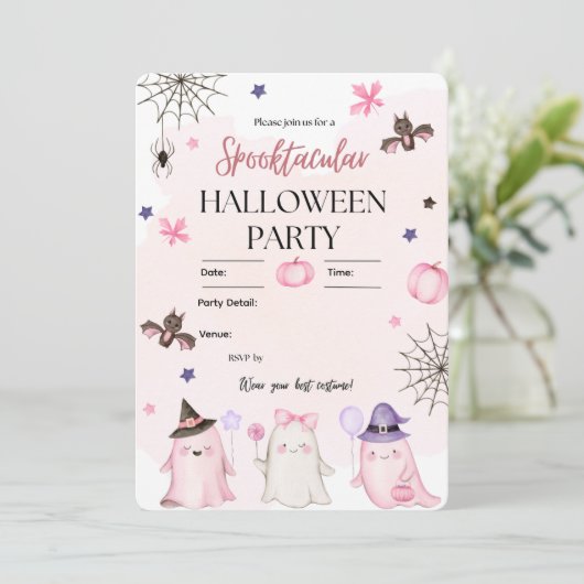 Spooktacular Pastel Cute Ghosts Halloween Party Kaart (Staand voorkant)