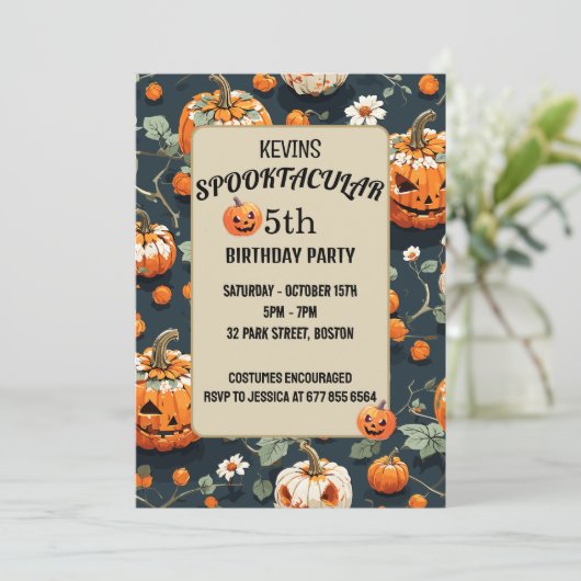 spooktacular pompoen Halloween kinderen verjaardag Kaart (Staand voorkant)