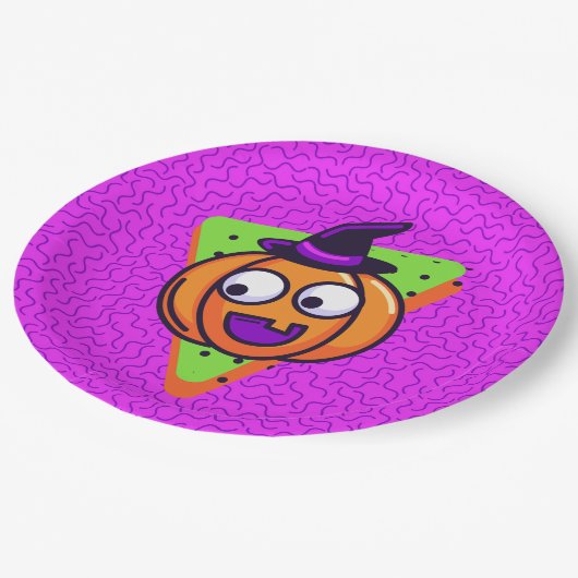 Spooktacular Pumpkin Halloween Plates - Purple Papieren Bordje (Gekanteld)