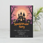 Spooktacular Pumpkin House Halloween Party Kaart (Staand voorkant)