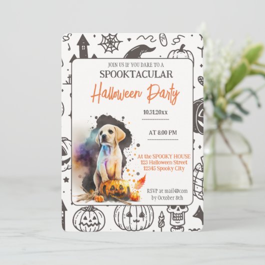 Spooktacular Puppy Halloween Party Uitnodigingen (Staand voorkant)