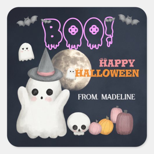 Spooktacular schattige Halloween feestuitnodiginge Vierkante Sticker (Voorkant)