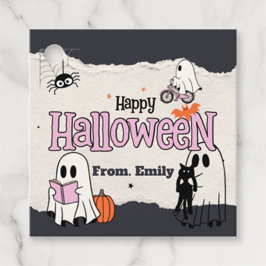 Spooktacular schattige roze Halloween party uitnod Bedankjes Labels (Voorkant)