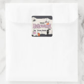 Spooktacular schattige roze Halloween party uitnod Vierkante Sticker (Tas)
