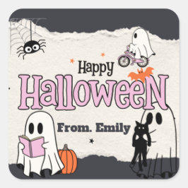 Spooktacular schattige roze Halloween party uitnod Vierkante Sticker