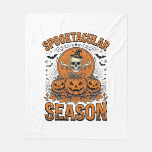 Spooktacular Seizoen Vintage Halloween Schedel Pom Fleece Deken