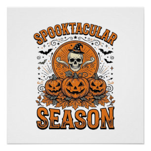 Spooktacular Seizoen Vintage Halloween Schedel Pom Perfect Poster