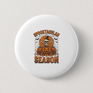 Spooktacular Seizoen Vintage Halloween Schedel Pom Ronde Button 5,7 Cm
