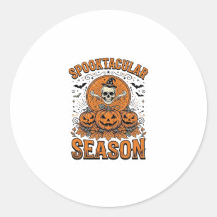 Spooktacular Seizoen Vintage Halloween Schedel Pom Ronde Sticker