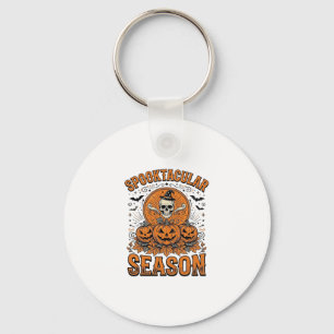 Spooktacular Seizoen Vintage Halloween Schedel Pom Sleutelhanger
