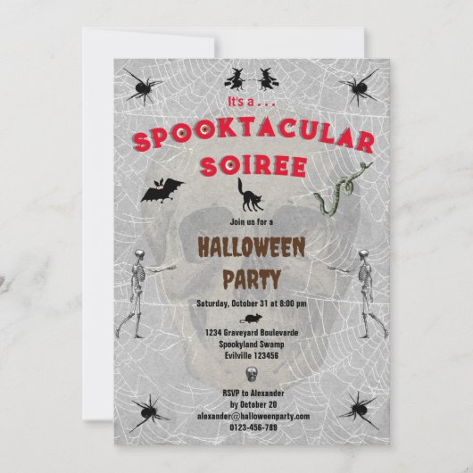 Spooktacular Soiree griezelige schedel spinnen Hal Kaart (Voorkant)