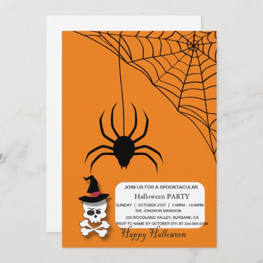 Spooktacular Spider Skull Halloween Party Kaart (Voorkant / Achterkant)