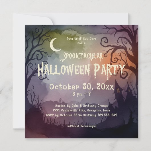 Spooktacular Spooky Moonlit Night Halloween Party Kaart (Voorkant)