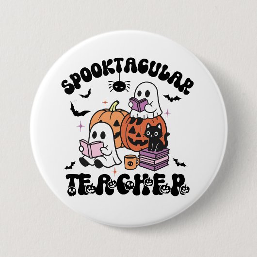Spooktacular Teacher Ghosts Halloween Button (Voorkant)