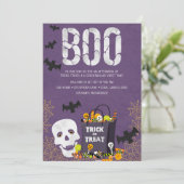 Spooktacular Trick or treat Kinder partij Uitnodig Kaart (Staand voorkant)
