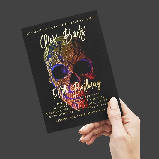 Spooktacular Vijftig 50ste Verjaardag Halloween Folie Uitnodiging Briefkaart