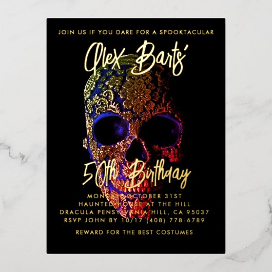 Spooktacular Vijftig 50ste Verjaardag Halloween Folie Uitnodiging Briefkaart (Voorkant)