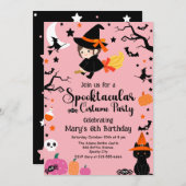 Spooktacular Witch Roze Halloween Verjaardagsfeest Kaart (Voorkant / Achterkant)