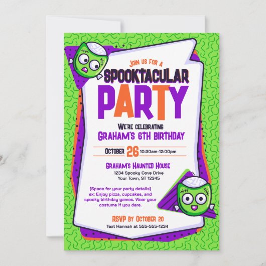 Spooktacular Zombies Green Birthday Invitation Kaart (Voorkant)
