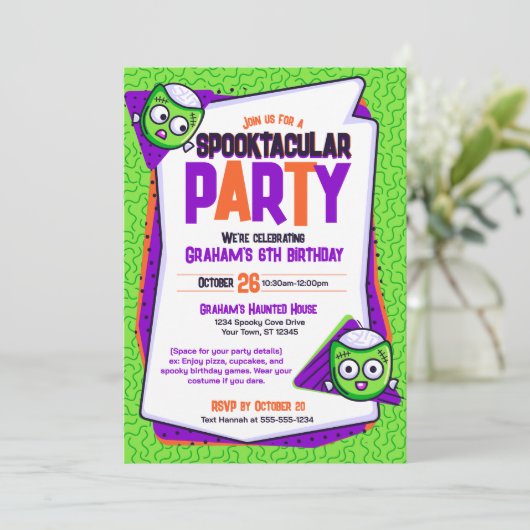 Spooktacular Zombies Green Birthday Invitation Kaart (Staand voorkant)