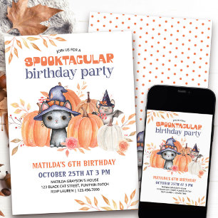 Spooktacular Zwart Kat Pompoenveld Verjaardag Kaart