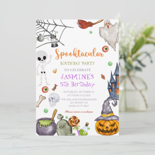 Spooktacular Zwart Sinaasappel Halloween Verjaarda Kaart (Staand voorkant)