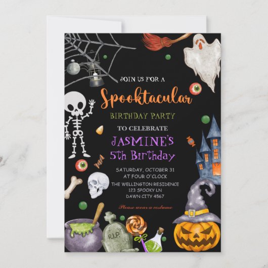 Spooktacular Zwart Sinaasappel Halloween Verjaarda Kaart (Voorkant)