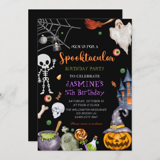 Spooktacular Zwart Sinaasappel Halloween Verjaarda Kaart (Voorkant / Achterkant)