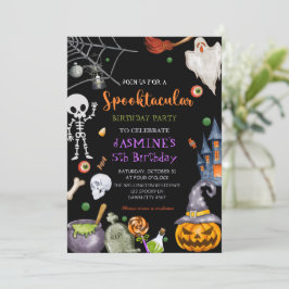 Spooktacular Zwart Sinaasappel Halloween Verjaarda Kaart