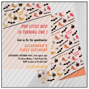 Spooktastische spookroze Halloween 1e verjaardag Kaart