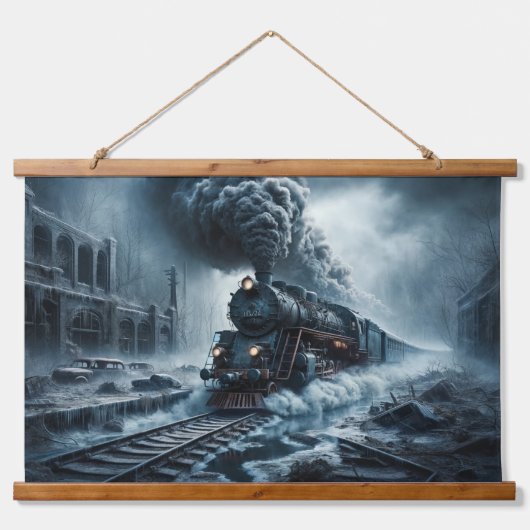 Spooktrein door een verlaten stad hangend wandkleed (Voorkant)