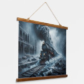 Spooktrein door een verlaten stad hangend wandkleed (Gebogen)