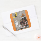 Spookvarkens Halloween Trick voor het behandelen v Vierkante Sticker (Envelop)