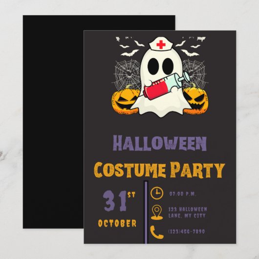 Spookverpleegster met Vile van Bloed Zwart Hallowe Kaart (Voorkant / Achterkant)