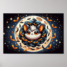 Spookvleermuismaan: Leuke Halloween Kunst Poster