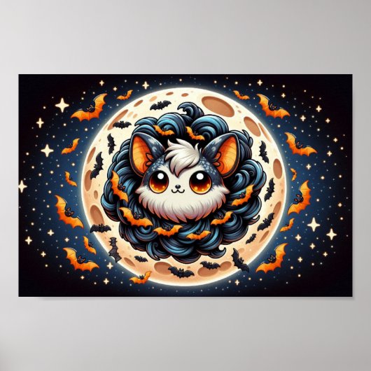 Spookvleermuismaan: Leuke Halloween Kunst Poster (Voorkant)