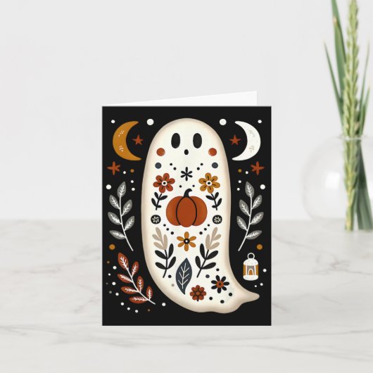 Spookvolkskunst Bloemrijke Herfst Pompoen Griezele Kaart (Voorkant)